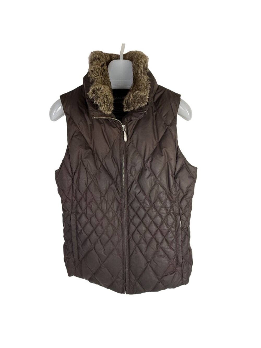 Eddie Bauer Quilted Goose-Down Vest Faux-Fur Collar Women's Size M